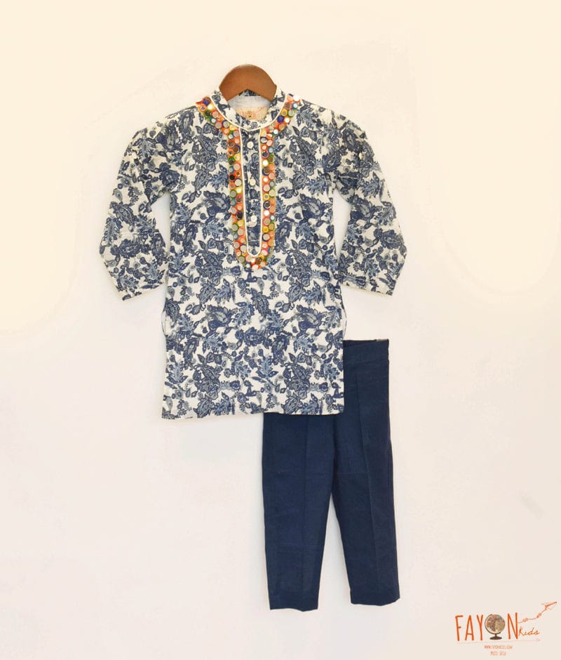 Manufactured by FAYON KIDS (Noida, U.P) Blue Print Kurta and Blue Pant for Boys