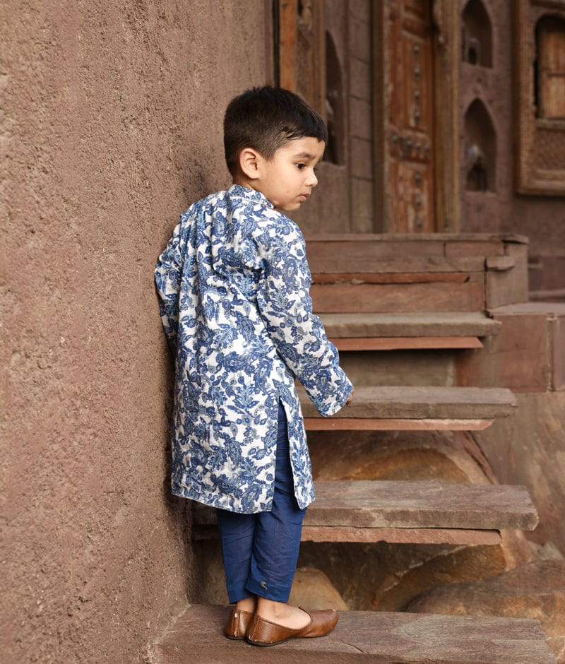 Manufactured by FAYON KIDS (Noida, U.P) Blue Print Kurta and Blue Pant for Boys