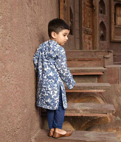 Manufactured by FAYON KIDS (Noida, U.P) Blue Print Kurta and Blue Pant for Boys