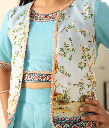 Manufactured by FAYON KIDS (Noida, U.P) Blue Printed Crop with Plazzo