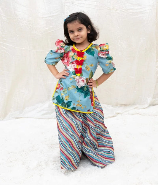 Manufactured by FAYON KIDS (Noida, U.P) Blue Printed Kurti with Plazo