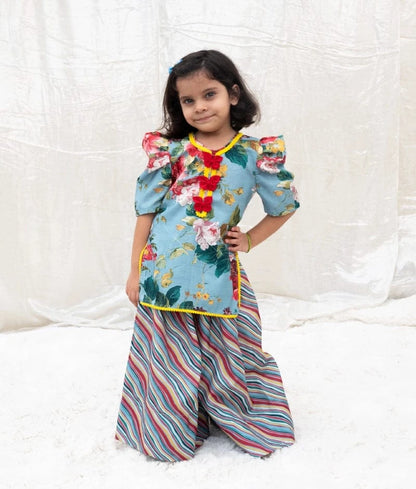 Manufactured by FAYON KIDS (Noida, U.P) Blue Printed Kurti with Plazo