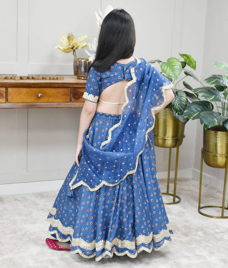 Manufactured by FAYON KIDS (Noida, U.P) Blue Printed Lehenga Choli and Dupatta for Girls