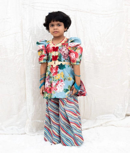 Manufactured by FAYON KIDS (Noida, U.P) Blue Printed Peplum Kurti with Plazo