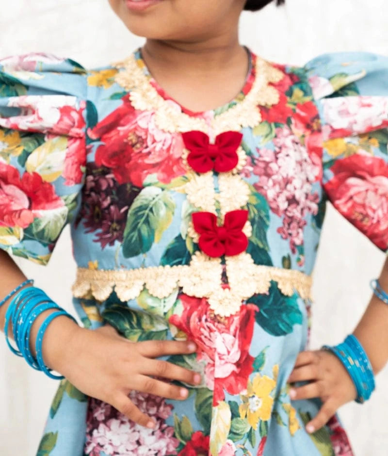 Manufactured by FAYON KIDS (Noida, U.P) Blue Printed Peplum Kurti with Plazo