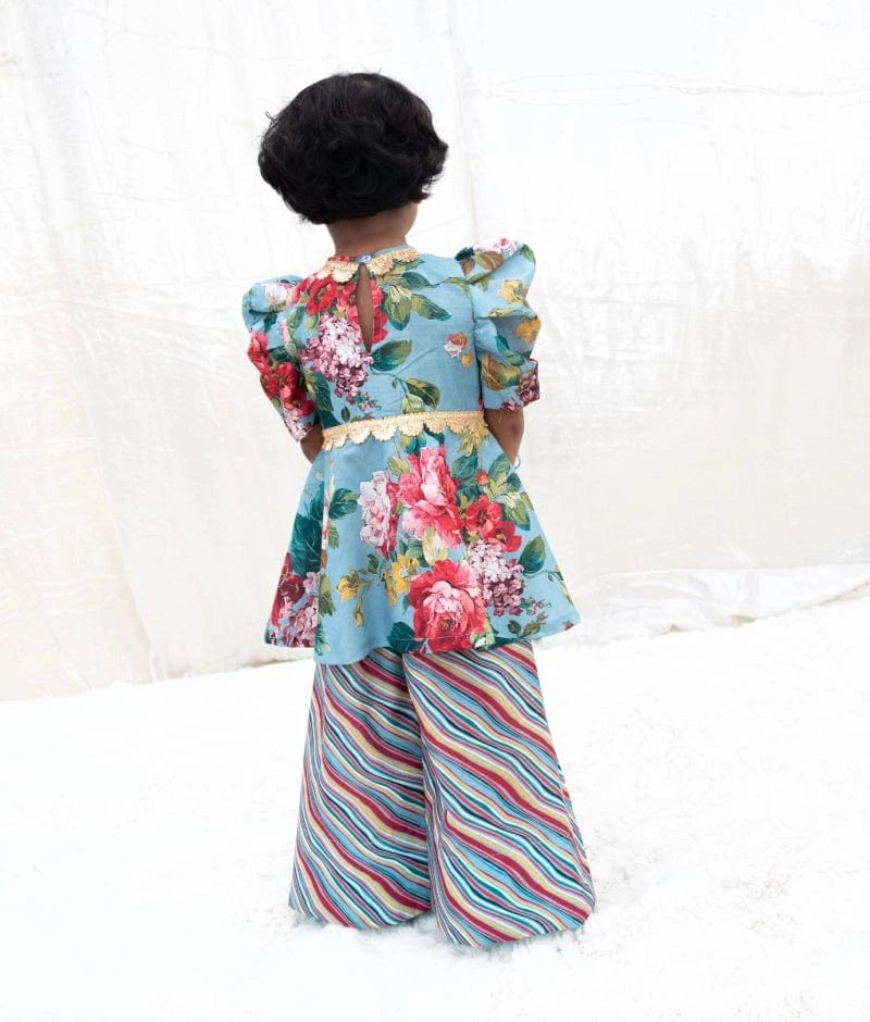 Manufactured by FAYON KIDS (Noida, U.P) Blue Printed Peplum Kurti with Plazo