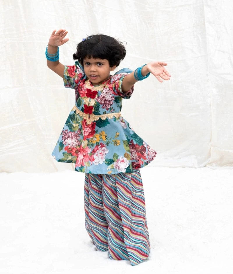 Manufactured by FAYON KIDS (Noida, U.P) Blue Printed Peplum Kurti with Plazo