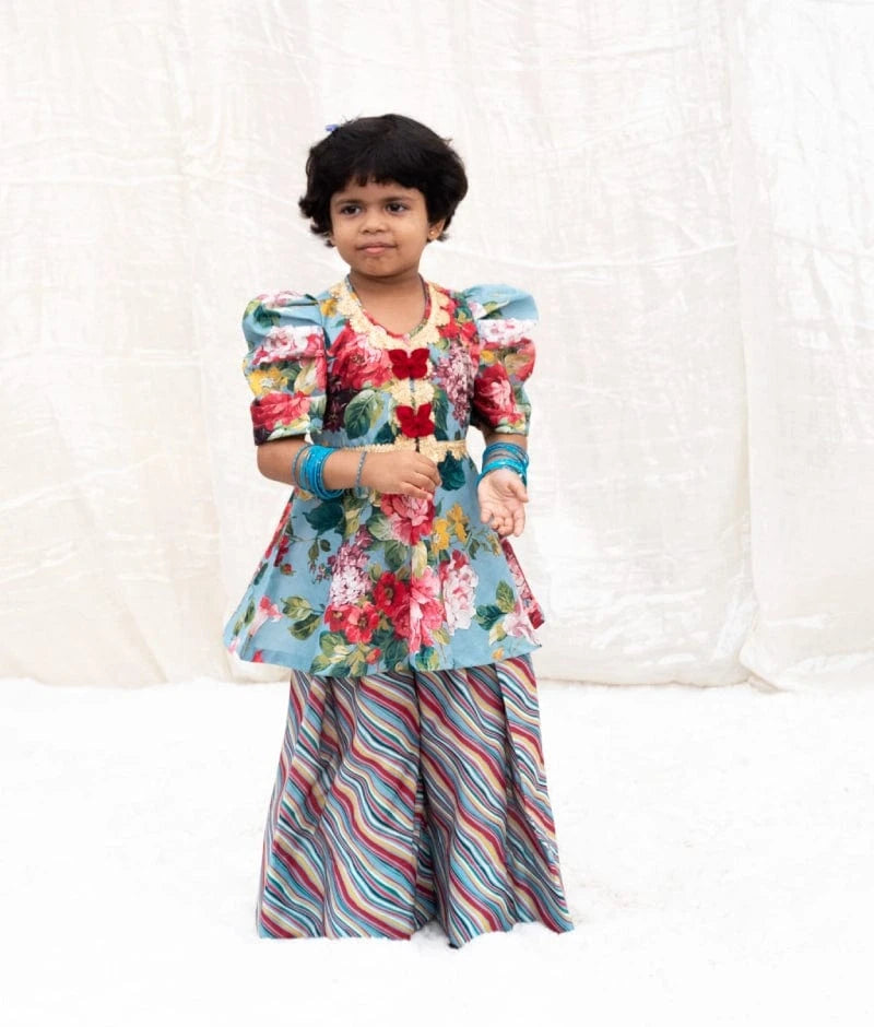 Manufactured by FAYON KIDS (Noida, U.P) Blue Printed Peplum Kurti with Plazo