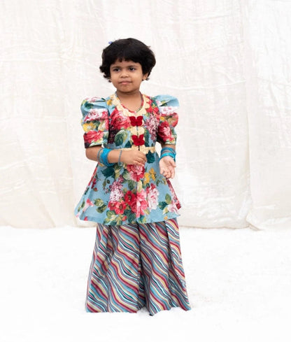 Manufactured by FAYON KIDS (Noida, U.P) Blue Printed Peplum Kurti with Plazo