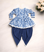 Manufactured by FAYON KIDS (Noida, U.P) Blue Printed Peplum Top with Dhoti for Girls