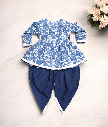 Manufactured by FAYON KIDS (Noida, U.P) Blue Printed Peplum Top with Dhoti for Girls