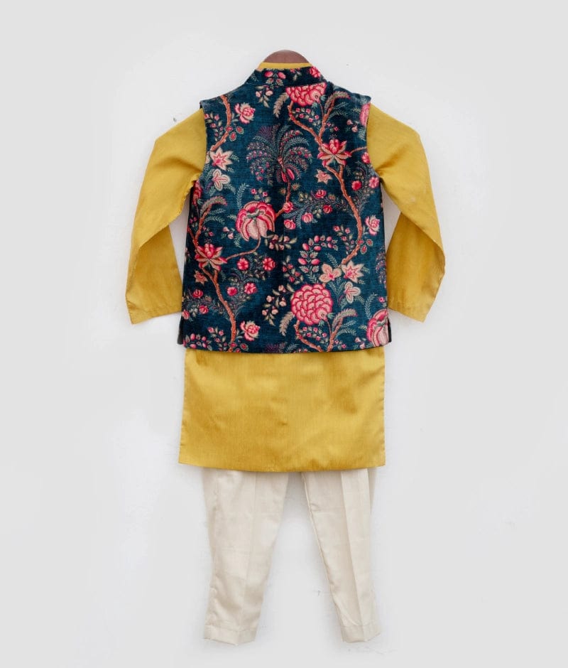 Blue Printed Velvet Jacket Set