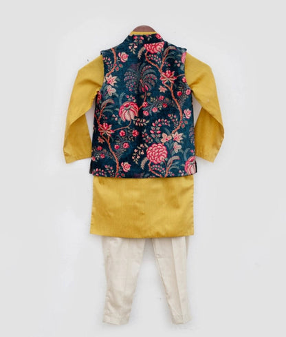 Blue Printed Velvet Jacket Set