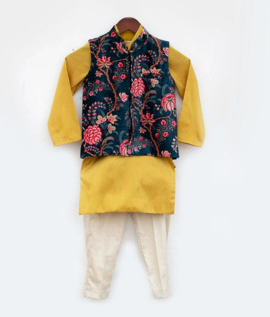 Blue Printed Velvet Jacket Set
