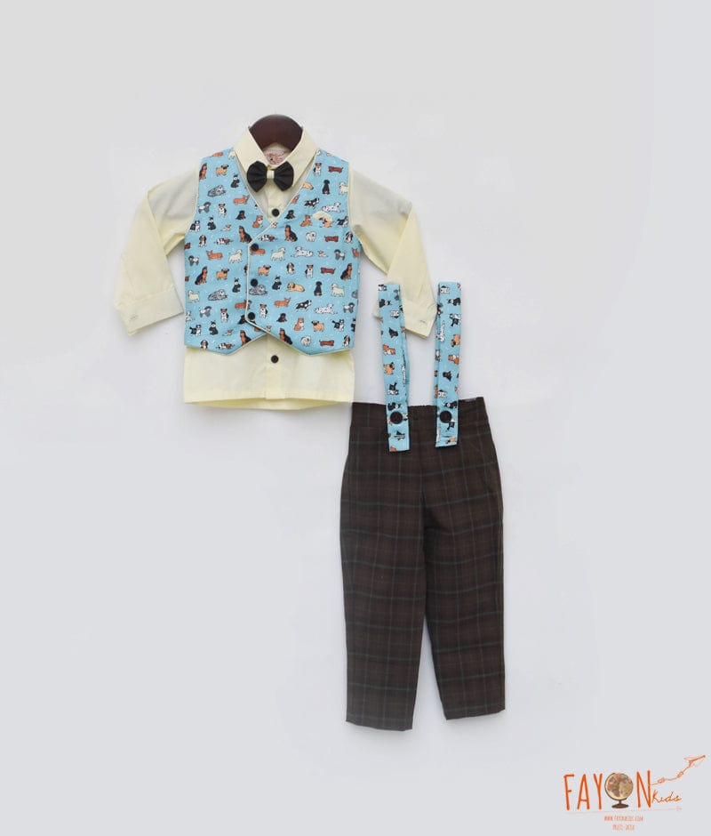 Manufactured by FAYON KIDS (Noida, U.P) Blue Printed Waist Coat Set for Boys