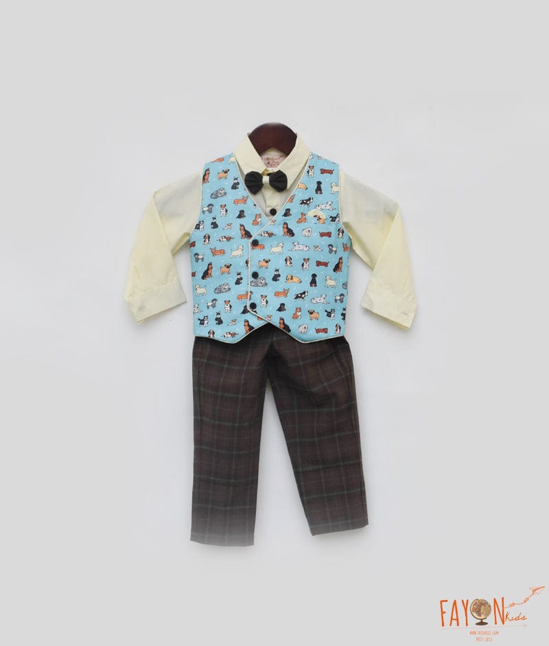 Manufactured by FAYON KIDS (Noida, U.P) Blue Printed Waist Coat Set for Boys