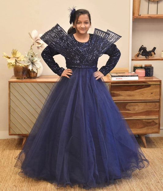 Manufactured by FAYON KIDS (Noida, U.P) Blue Sequence and Net Gown