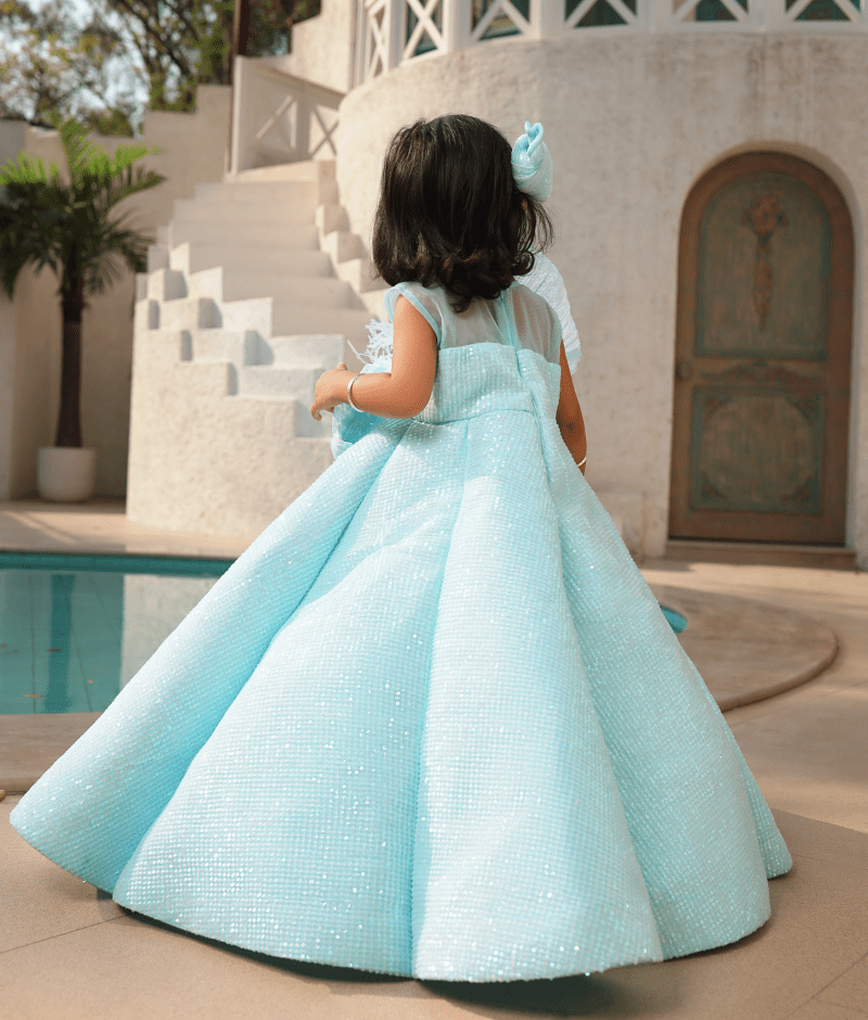 Manufactured by FAYON KIDS (Noida, U.P) Blue Sequence Embroidery Gown