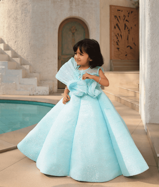 Manufactured by FAYON KIDS (Noida, U.P) Blue Sequence Embroidery Gown