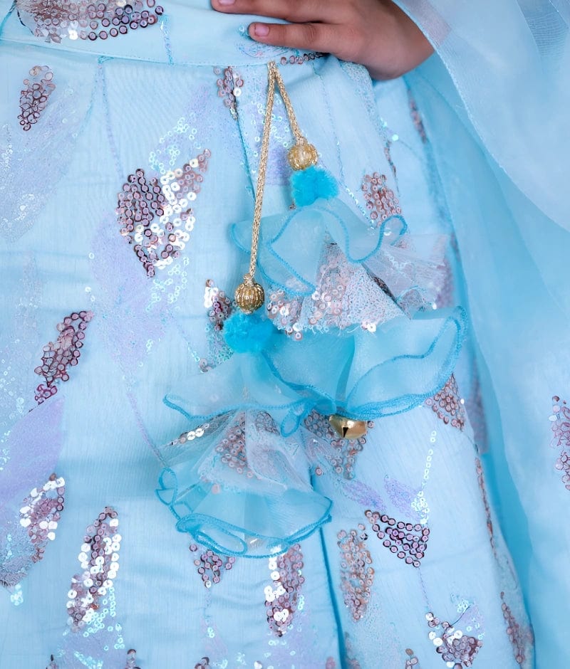 Manufactured by FAYON KIDS (Noida, U.P) Blue Sequence Embroidery Lehenga Set