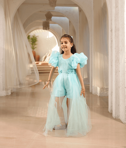 Manufactured by FAYON KIDS (Noida, U.P) Blue Sequence Romper with Trail