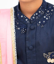Manufactured by FAYON KIDS (Noida, U.P) Blue Silk Sherwani with Pant and Pink Stole for Boys