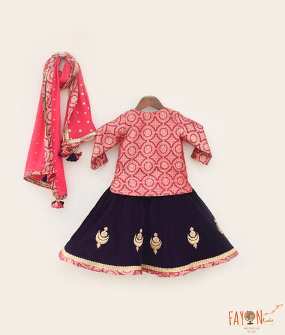 Manufactured by FAYON KIDS (Noida, U.P) Blue Velvet Anarkali with Brocade Jacket