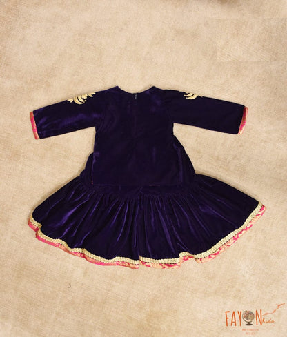 Manufactured by FAYON KIDS (Noida, U.P) Blue Velvet Embroidered Kurti Sharara