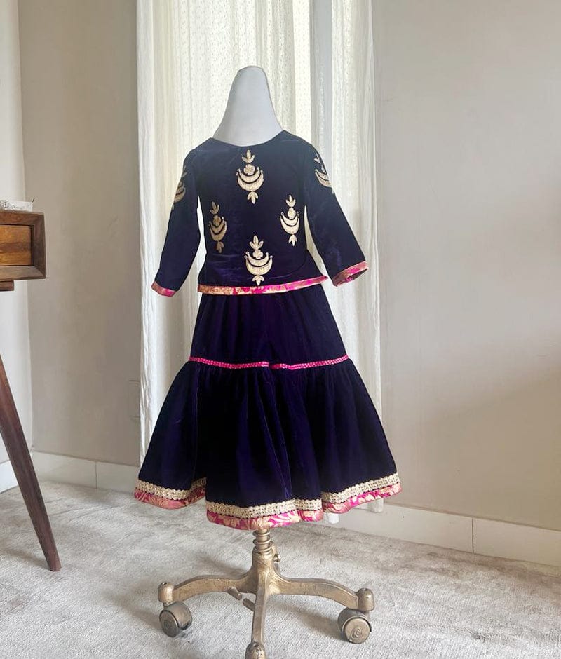 Manufactured by FAYON KIDS (Noida, U.P) Blue Velvet Embroidered Kurti Sharara