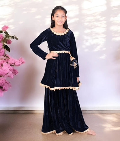 Manufactured by FAYON KIDS (Noida, U.P) Blue Velvet Kurti with Sharara