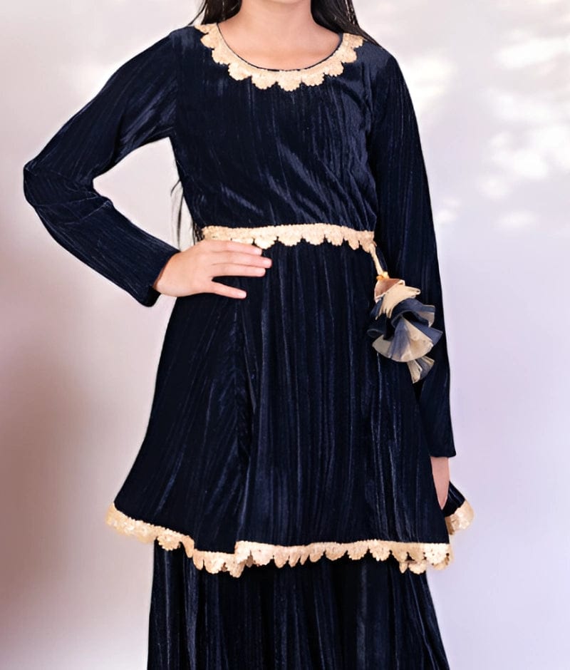 Manufactured by FAYON KIDS (Noida, U.P) Blue Velvet Kurti with Sharara