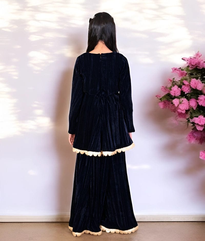 Manufactured by FAYON KIDS (Noida, U.P) Blue Velvet Kurti with Sharara