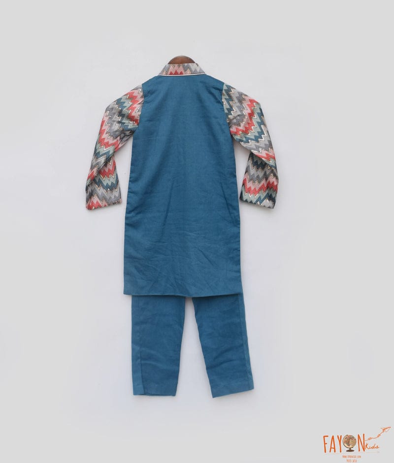 Manufactured by FAYON KIDS (Noida, U.P) Blue Zik Zak Kurta with Pant for Boys