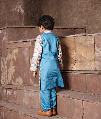 Manufactured by FAYON KIDS (Noida, U.P) Blue Zik Zak Kurta with Pant for Boys
