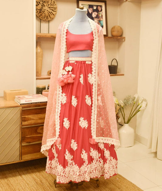 Manufactured by FAYON KIDS (Noida, U.P) Blush Bloom: Pink Embroidered Lehenga Set