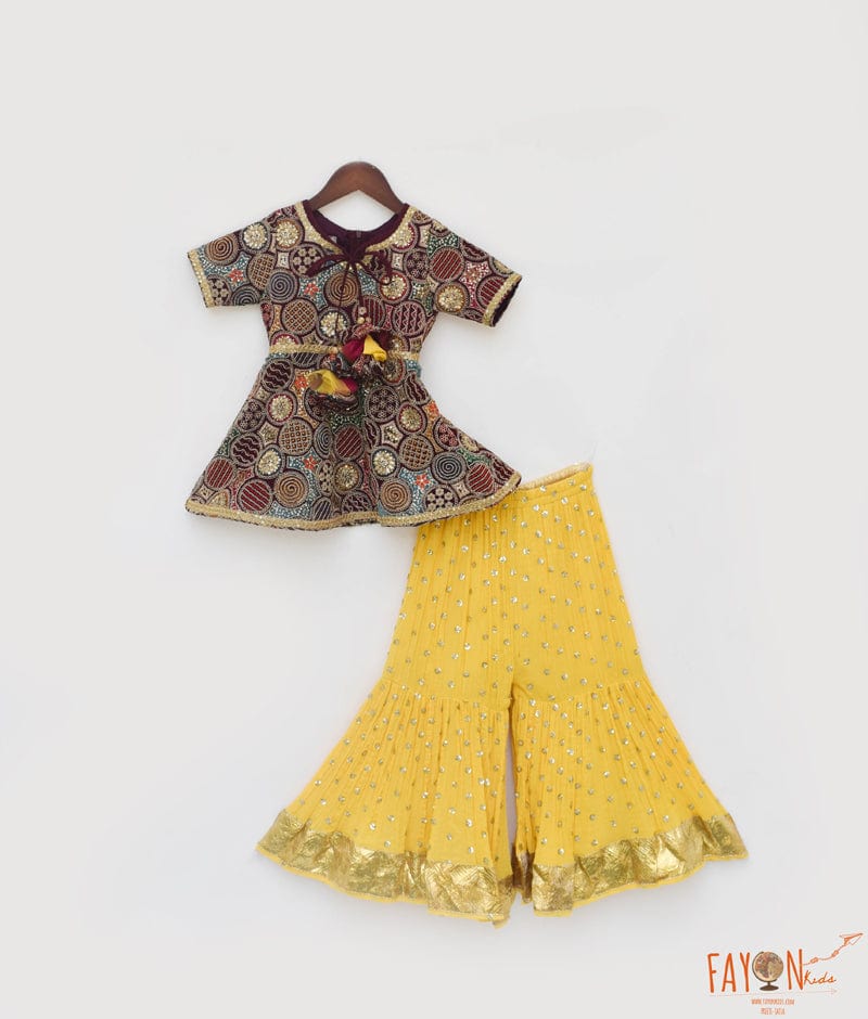 Manufactured by FAYON KIDS (Noida, U.P) Burgundy Embroidery Top with Sharara for Girls