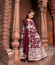 Manufactured by FAYON KIDS (Noida, U.P) Burgundy Parsi work Anarkali