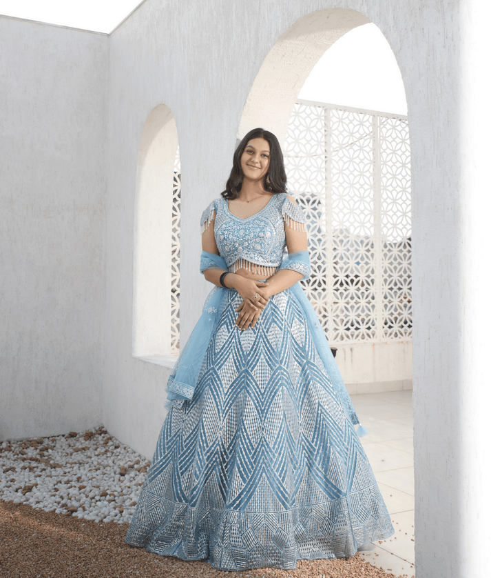 Celestial Blue: Embroidered Lehenga Set L Celestial Blue: Embroidered Lehenga Set L