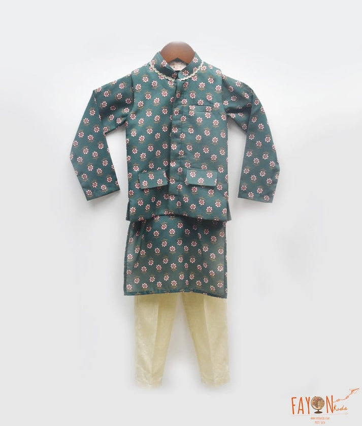 Charm in Print: Boys' Nehru Jacket, Kurta, and Pant Set