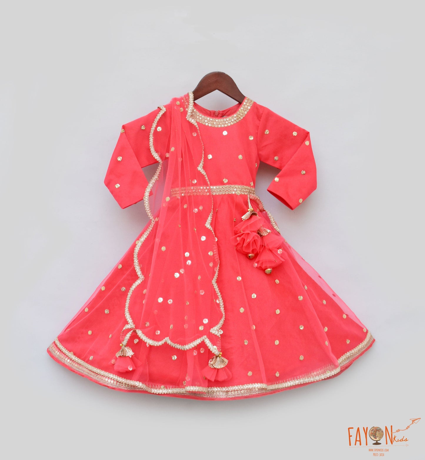 Manufactured by FAYON KIDS (Noida, U.P) Coral Boti Net Anarkali for Girls