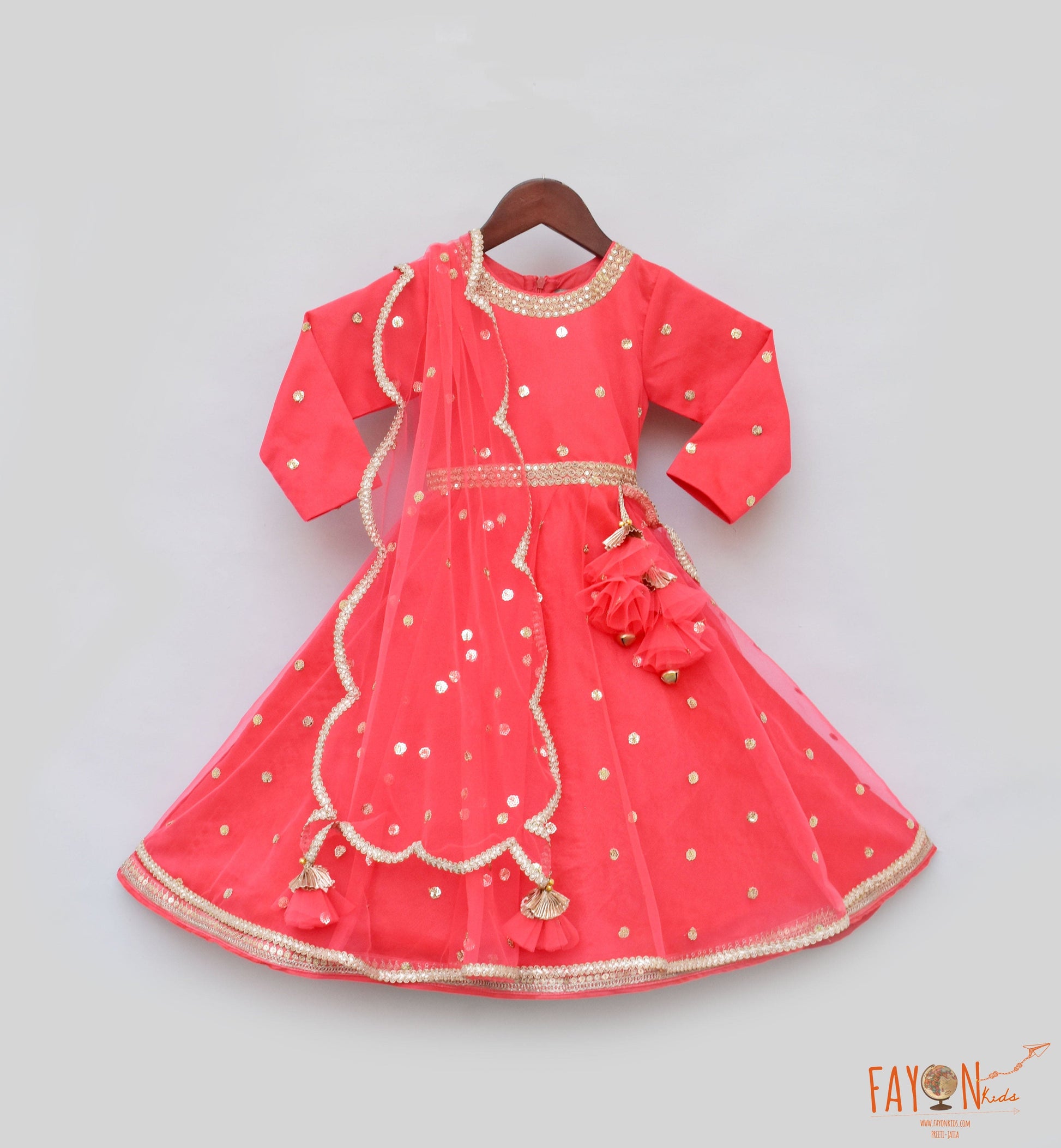 Manufactured by FAYON KIDS (Noida, U.P) Coral Boti Net Anarkali for Girls