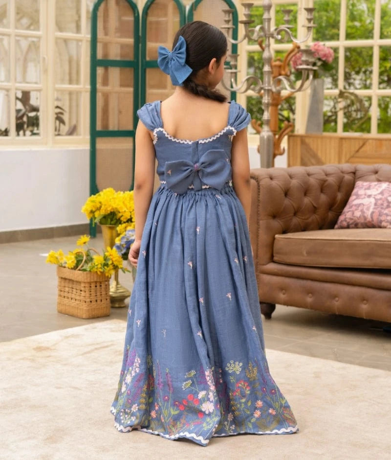 Manufactured by FAYON KIDS (Noida, U.P) Denim Bloom Crop Top Set
