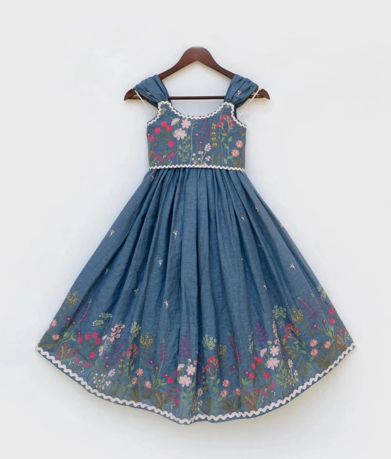 Manufactured by FAYON KIDS (Noida, U.P) Denim Bloom Crop Top Set