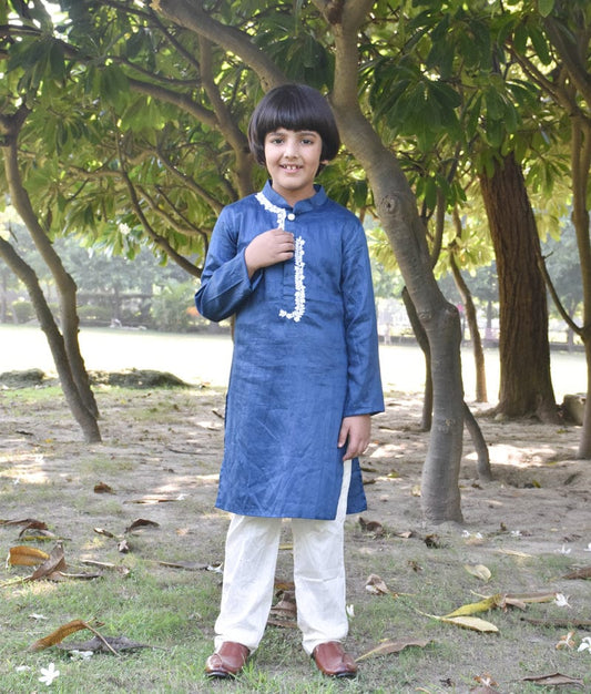 Manufactured by FAYON KIDS (Noida, U.P) Dori Embroidery Blue Kurta and Pant set for Boys