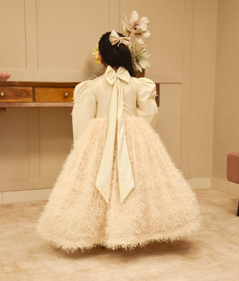 Manufactured by FAYON KIDS (Noida, U.P) Dreamy Plumes: Feather-Textured Flair Gown for Girls