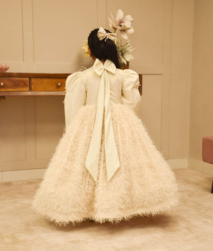 Manufactured by FAYON KIDS (Noida, U.P) Dreamy Plumes: Feather-Textured Flair Gown for Girls
