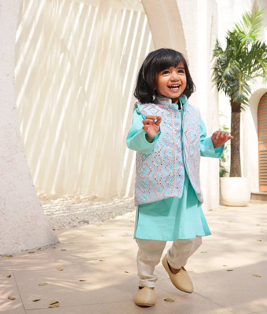 Manufactured by FAYON KIDS (Noida, U.P) Embroidered Jacket with Kurta and Pant