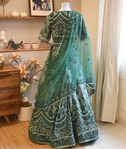 Manufactured by FAYON KIDS (Noida, U.P) Emerald Elegance: Green Embroidered Lehenga Choli Set