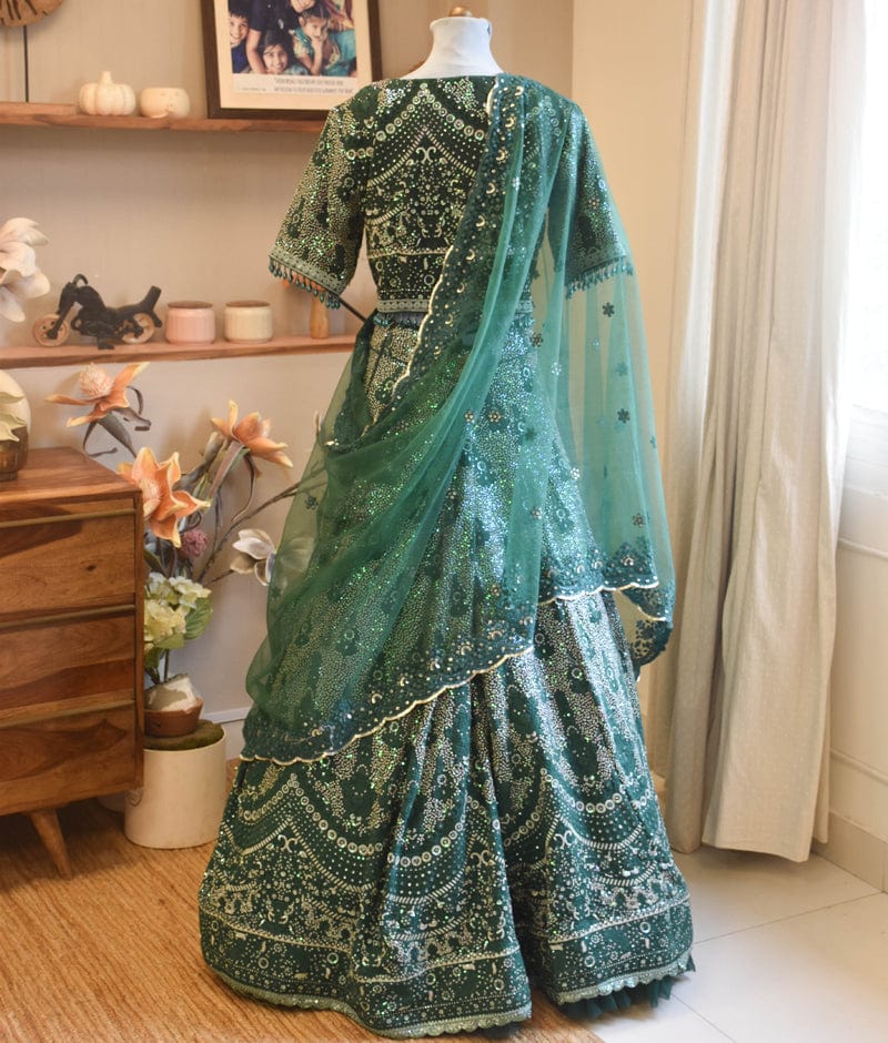 Manufactured by FAYON KIDS (Noida, U.P) Emerald Elegance: Green Embroidered Lehenga Choli Set for Girls