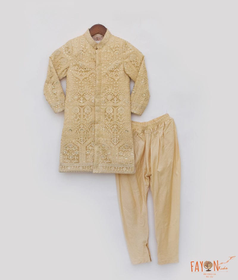 Manufactured by FAYON KIDS (Noida, U.P) Gold Lucknowi Achkan with Pant for Boys